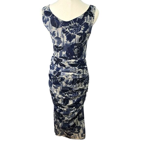 Jean Paul Gaultier Soleil Mesh Ruched Floral Bodycon Dress Blue White Y2K Size M - Picture 2 of 8